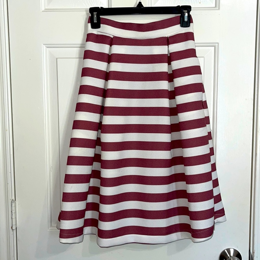 Pink and White Stripes A line MIDI Skirt